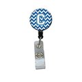 Teachers Aid Letter C Chevron Blue & White Retractable Badge Reel5 x 1 x 2 in. TE257698